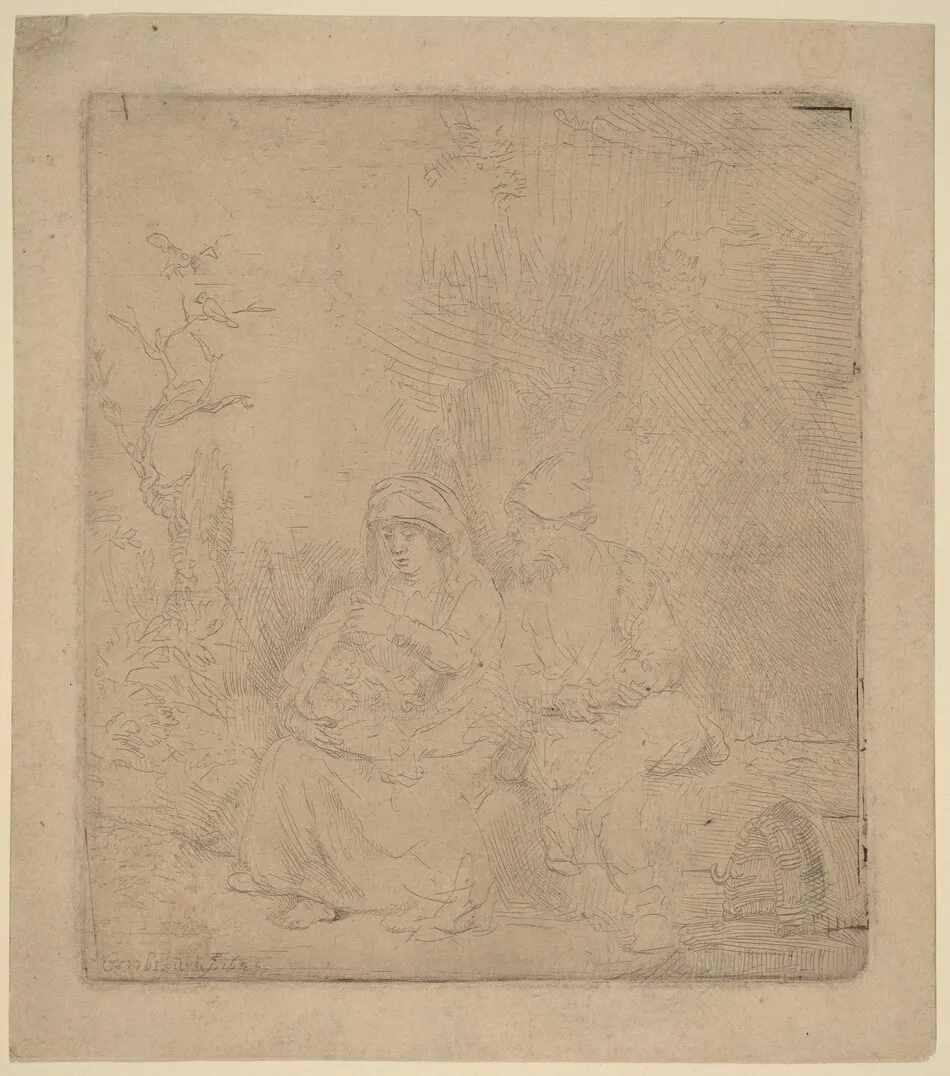 The Rest on the Flight: Lightly Etched by Rembrandt van Rijn