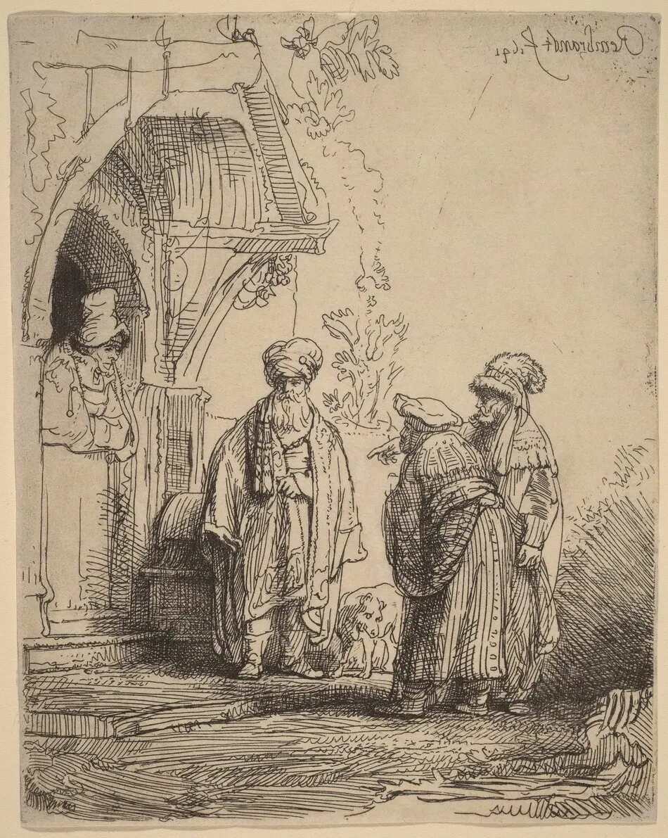 Three Oriental Figures (Jacob and Laban?) by Rembrandt van Rijn