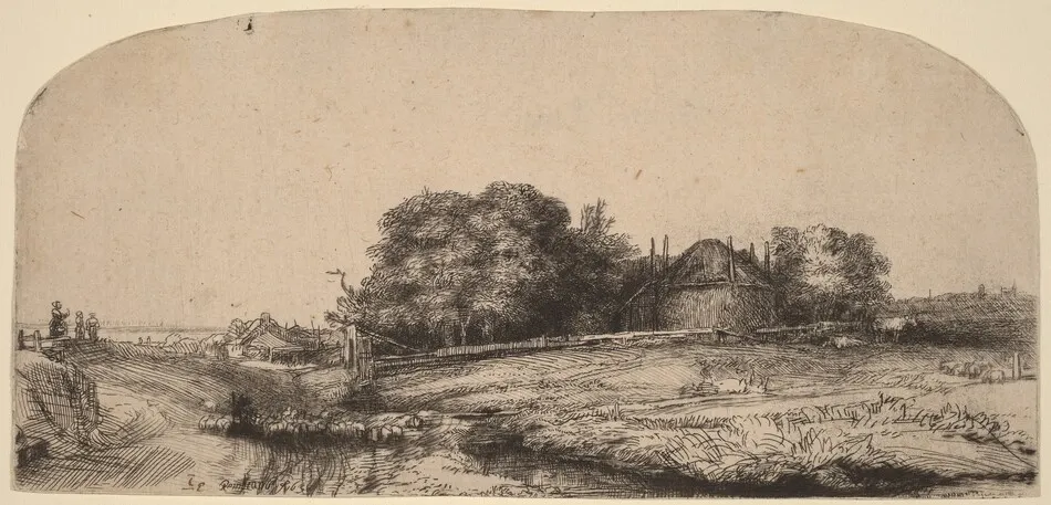 Landscape with a Hay Barn and a Flock of Sheep by Rembrandt van Rijn