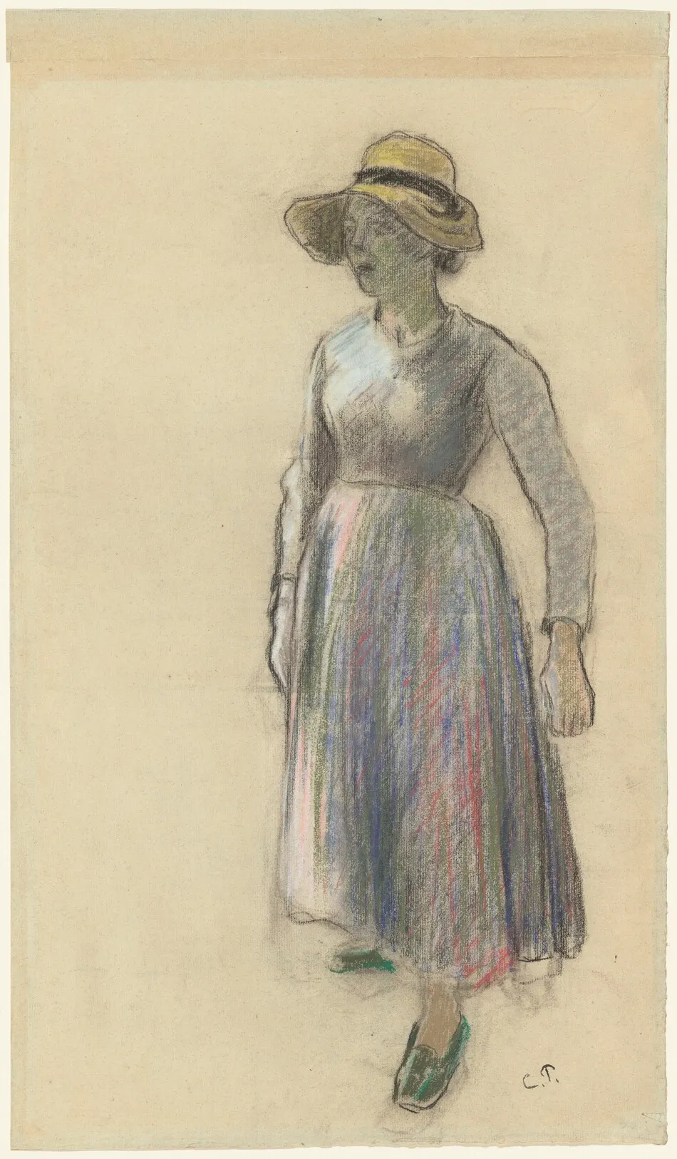 A Peasant Girl in a Straw Hat by Camille Pissarro