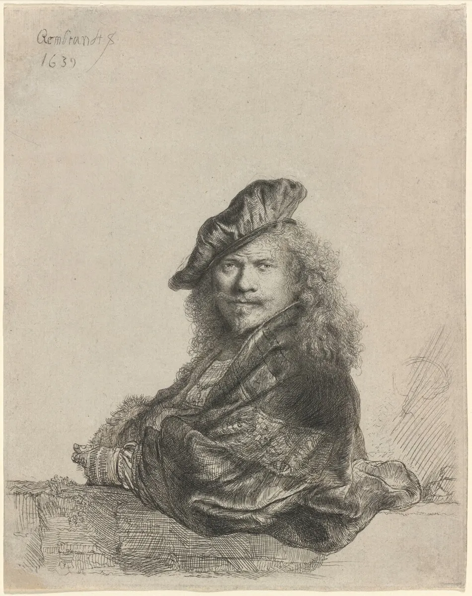 Self-Portrait Leaning on a Stone Sill by Rembrandt van Rijn