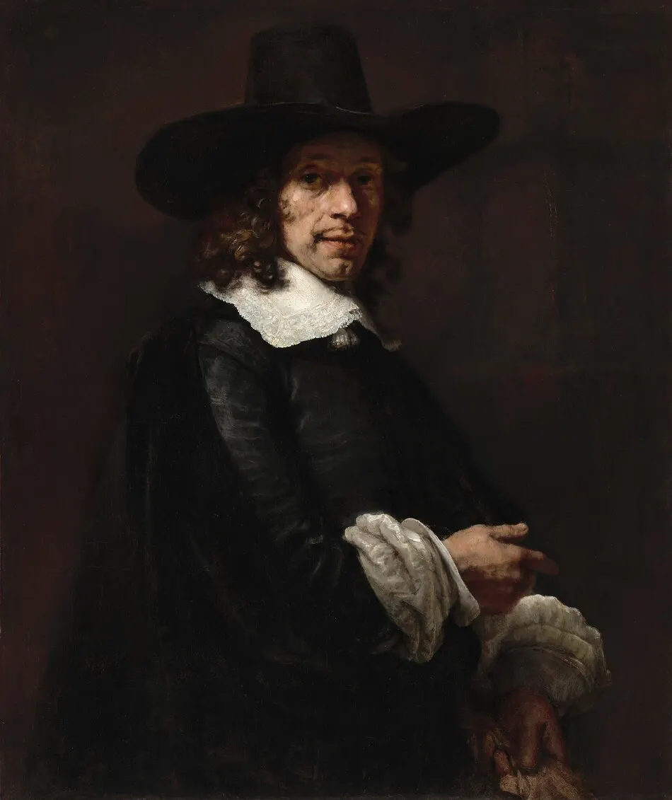 Portrait of a Gentleman with a Tall Hat and Gloves by Rembrandt van Rijn