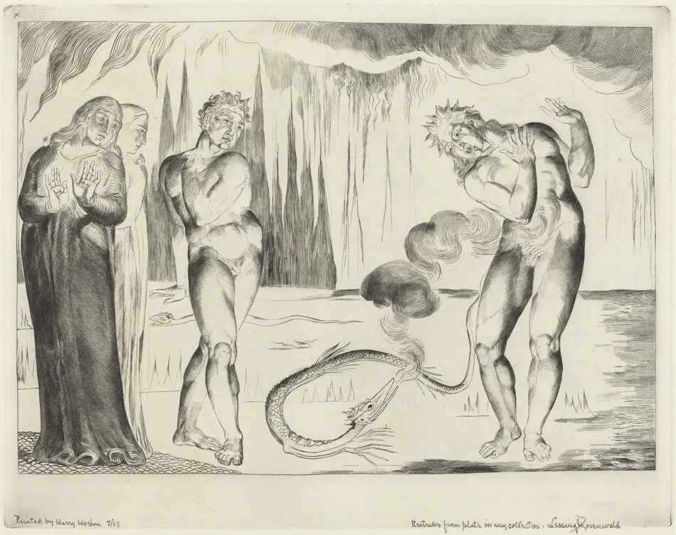 The Circle of the Thieves; Buoso Donati Attacked by the Serpent by William Blake