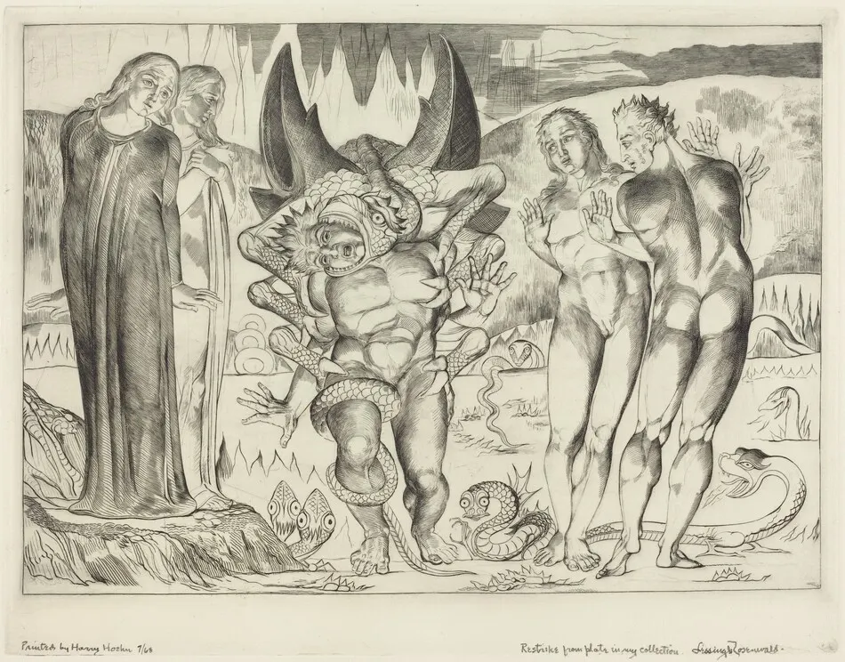 The Circle of the Thieves; Agnolo Brunelleschi Attacked by a Six-Footed Serpent by William Blake