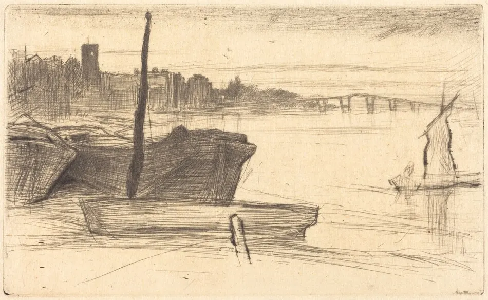 Chelsea Bridge and Church by James McNeill Whistler