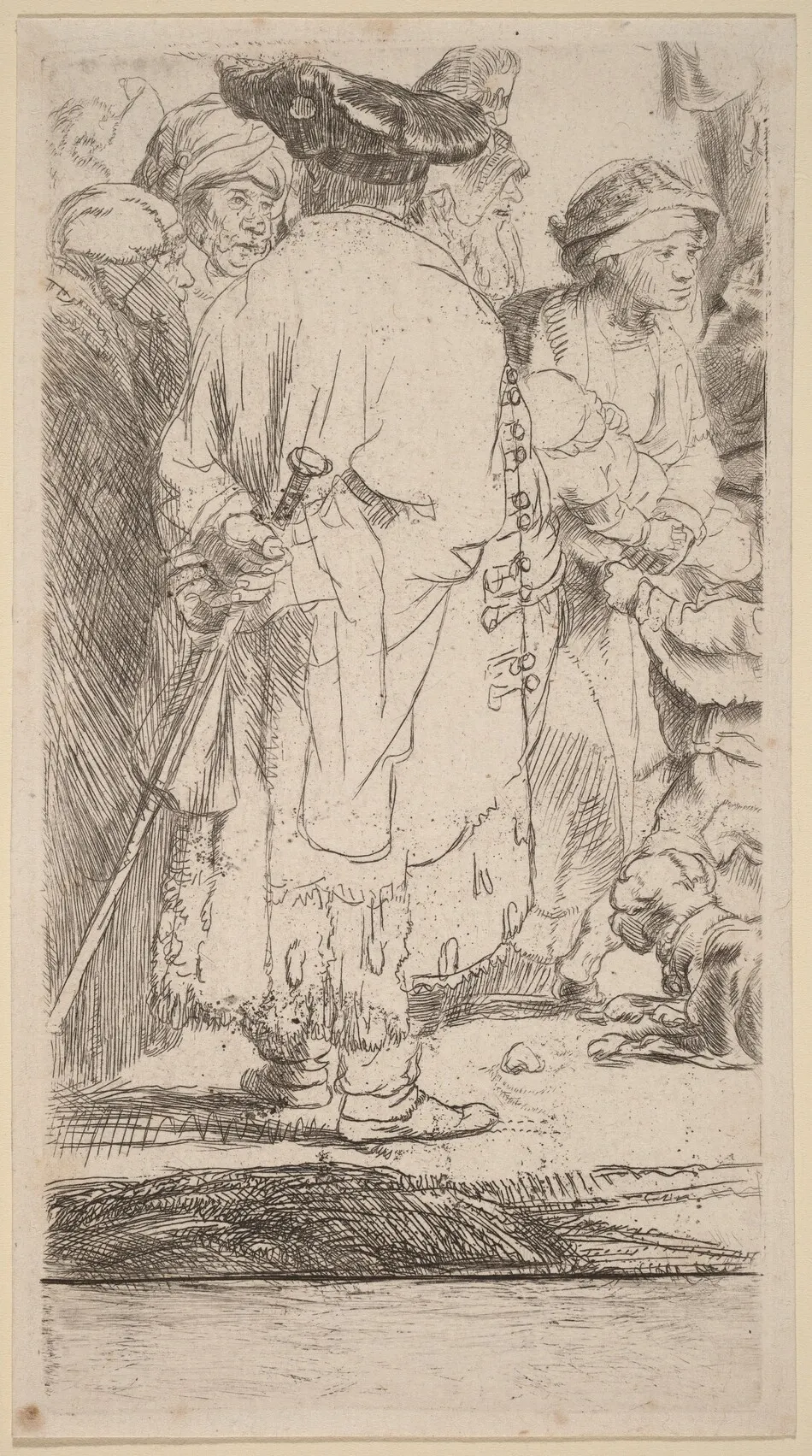 The Man with a Cane (Fragment from the Hundred Guilder Print) by Rembrandt van Rijn