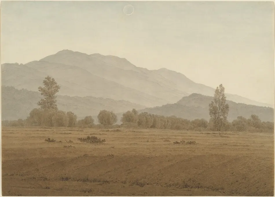 New Moon or Solar Eclipse above the Riesengebirge Mountains by Caspar David Friedrich