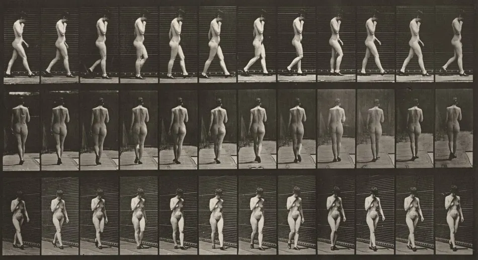 Plate Number 23. Walking, right hand at chin, shoes on by Eadweard Muybridge