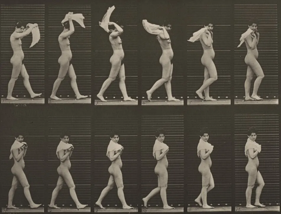 Plate Number 40. Walking and throwing a handkerchief over shoulders by Eadweard Muybridge