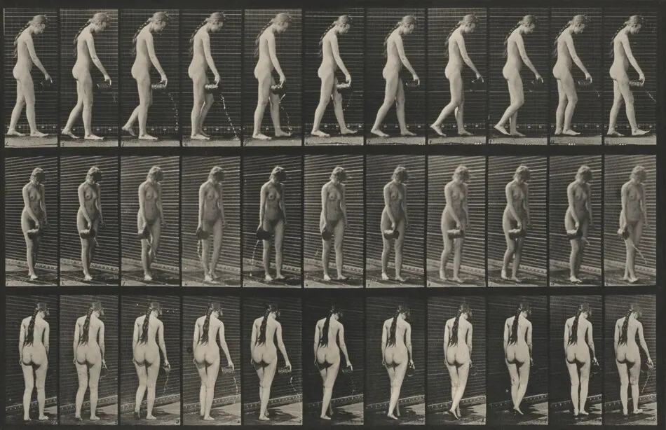 Plate Number 42. Walking and pouring water from a pitcher by Eadweard Muybridge