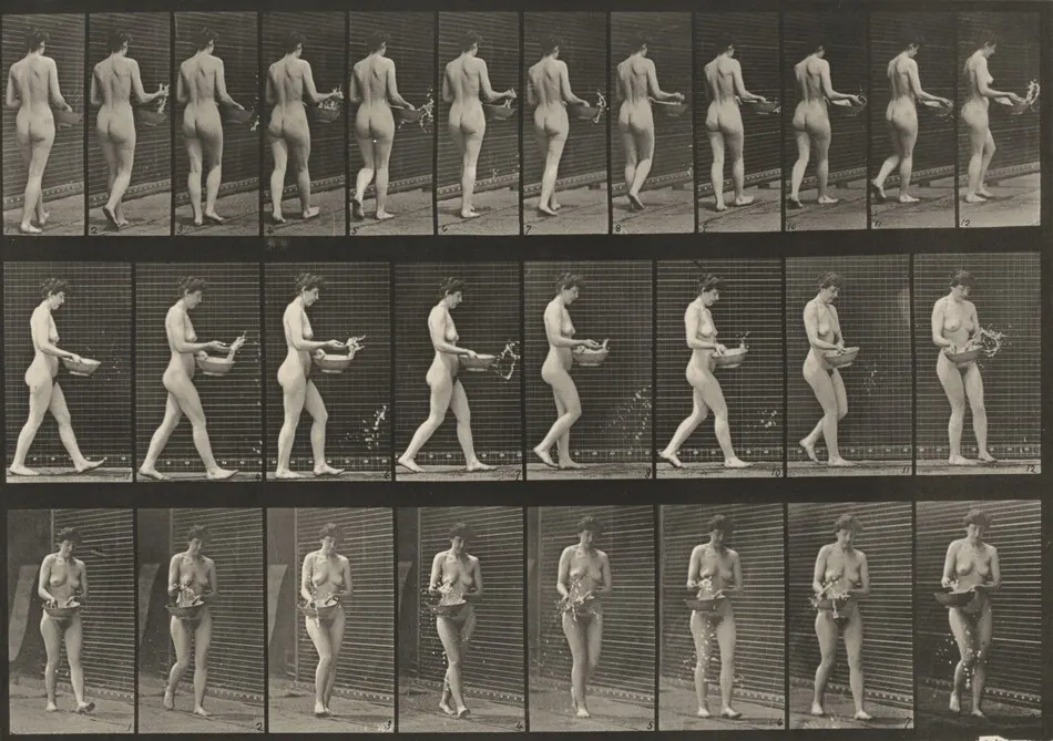 Plate Number 43. Walking, sprinkling water from a basin and turning around by Eadweard Muybridge
