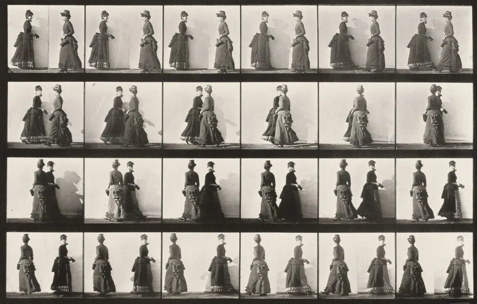 Plate Number 45. Two women walking, meeting and partly turning by Eadweard Muybridge