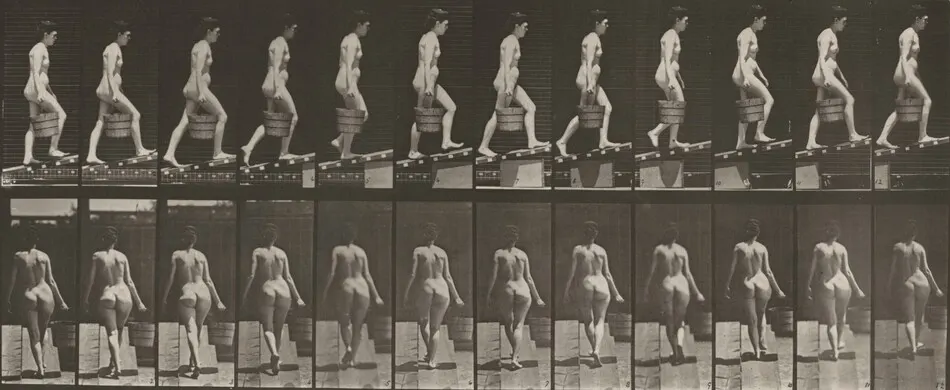 Plate Number 83. Ascending an incline with a bucket of water in right hand by Eadweard Muybridge