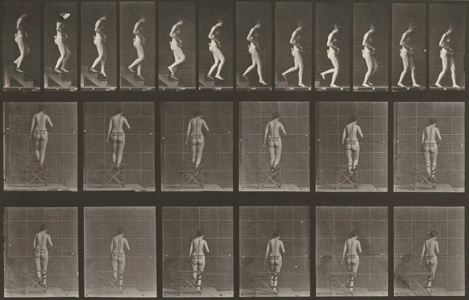 Plate Number 130. Descending stairs by Eadweard Muybridge