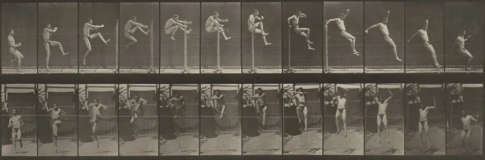 Plate Number 152. Jumping, running straight high jump by Eadweard Muybridge