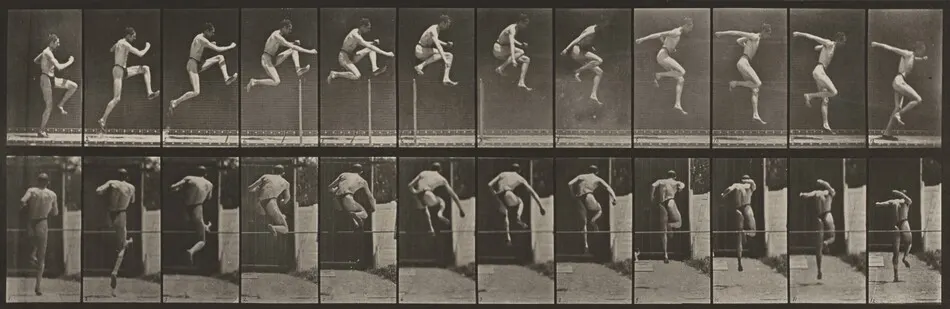 Plate Number 153. Jumping, running straight high jump by Eadweard Muybridge