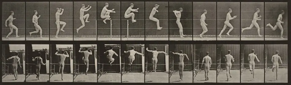 Plate Number 154. Jumping, running straight high jump by Eadweard Muybridge