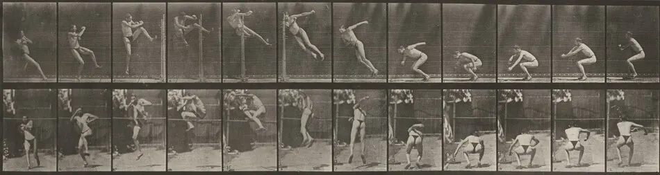 Plate Number 157. Jumping, running twist high jump by Eadweard Muybridge