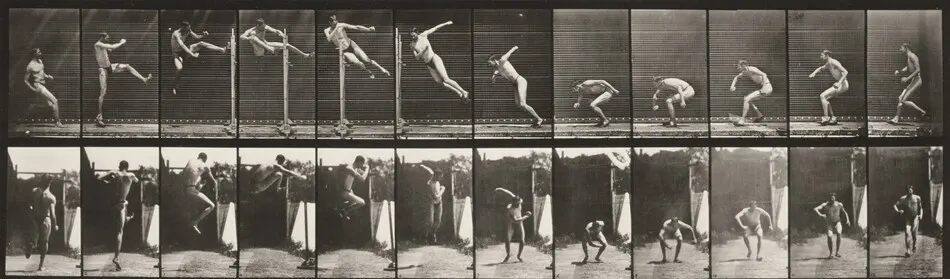 Plate Number 158. Jumping, running twist high jump by Eadweard Muybridge
