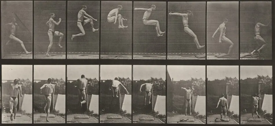 Plate Number 160. Jumping, running broad jump by Eadweard Muybridge