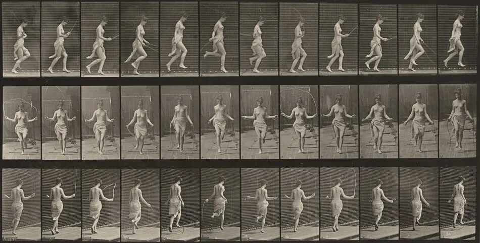 Plate Number 174. Running and jumping with skipping rope by Eadweard Muybridge