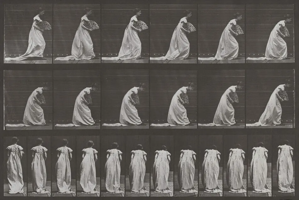 Plate Number 199. Curtesying, a fan in right hand by Eadweard Muybridge