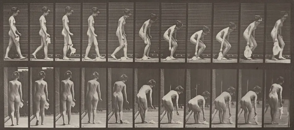 Plate Number 202. Dropping and lifting a handkerchief by Eadweard Muybridge