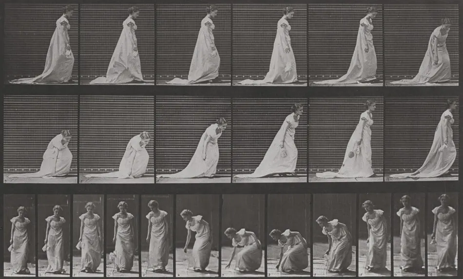 Plate Number 209. Stooping and lifting a handkerchief by Eadweard Muybridge