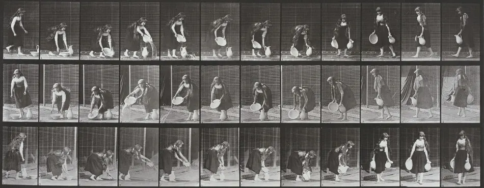 Plate Number 234. Lifting and emptying a basin of water and turning by Eadweard Muybridge