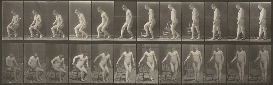 Plate Number 236. Placing chair and sitting down by Eadweard Muybridge