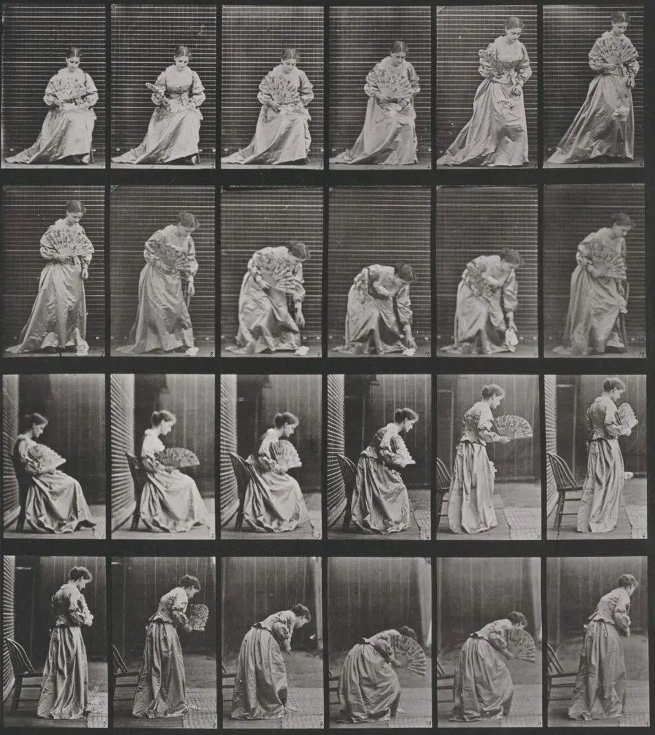 Plate Number 250. Rising from chair, stooping and lifting handkerchief by Eadweard Muybridge