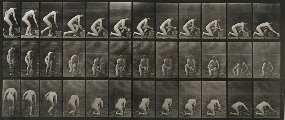 Plate Number 252. Kneeling on right knee and scrubbing the floor by Eadweard Muybridge