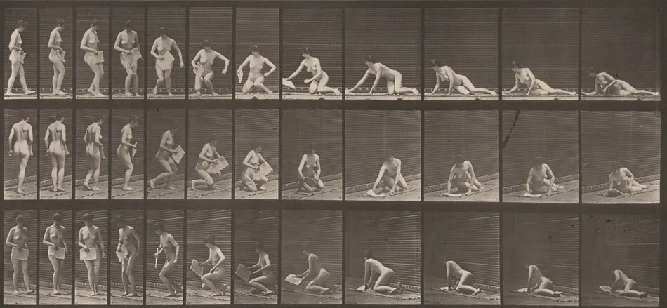 Plate Number 256. Lying on the ground and reading by Eadweard Muybridge