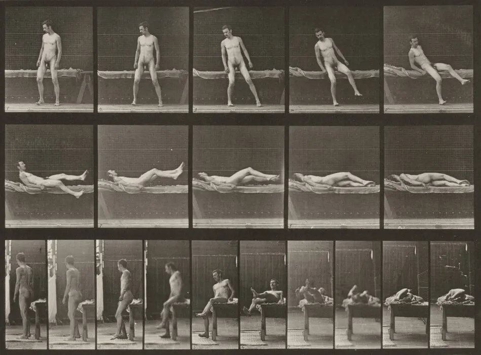 Plate Number 259. Lying on a couch and turning over on side by Eadweard Muybridge