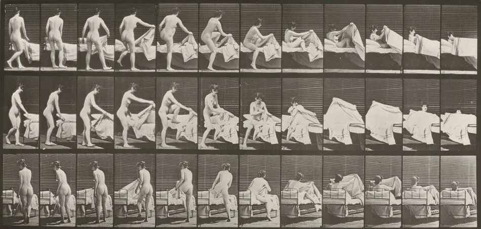 Plate Number 263. Getting into bed by Eadweard Muybridge
