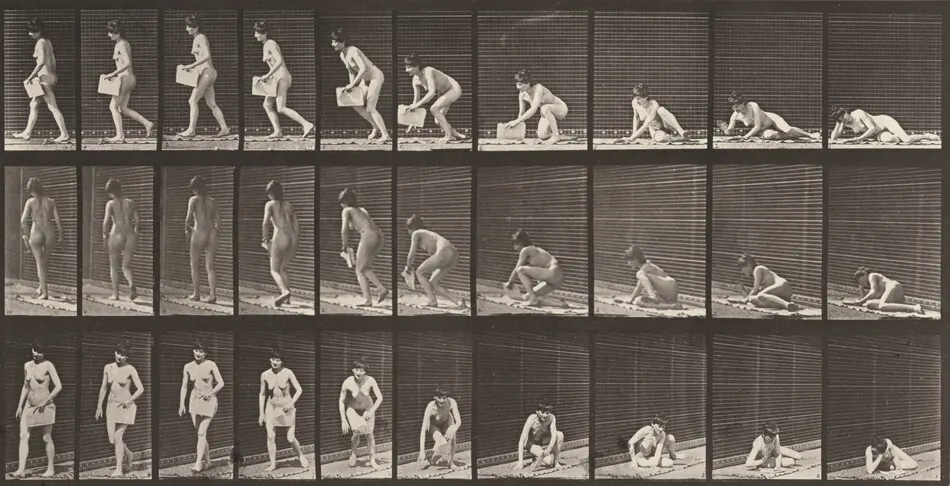 Plate Number 269. Arising from the ground with a newspaper in left hand by Eadweard Muybridge