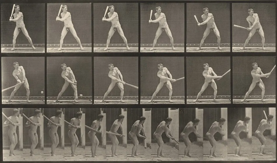 Plate Number 275. Baseball, batting a low ball by Eadweard Muybridge