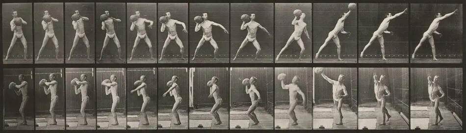 Plate Number 319. Heaving a 75-lb. rock by Eadweard Muybridge