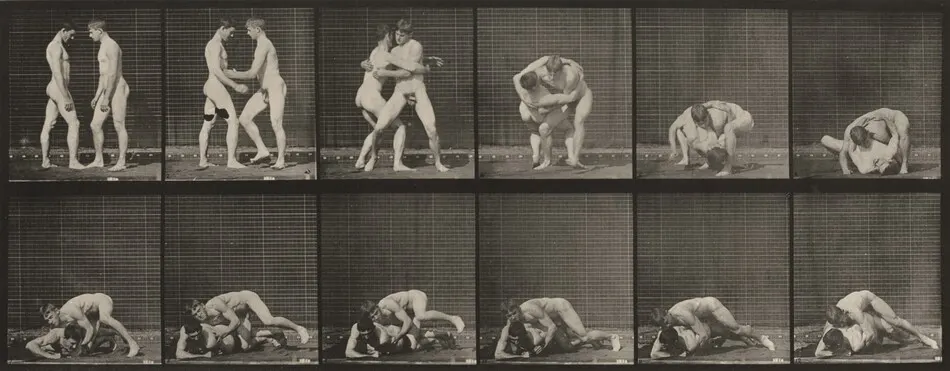 Plate Number 345. Wrestling, lock by Eadweard Muybridge