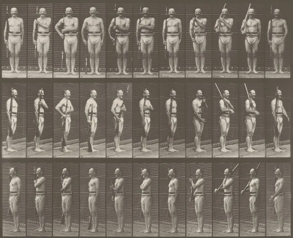 Plate Number 352. "Shoulder," "order" and "carry arms" by Eadweard Muybridge