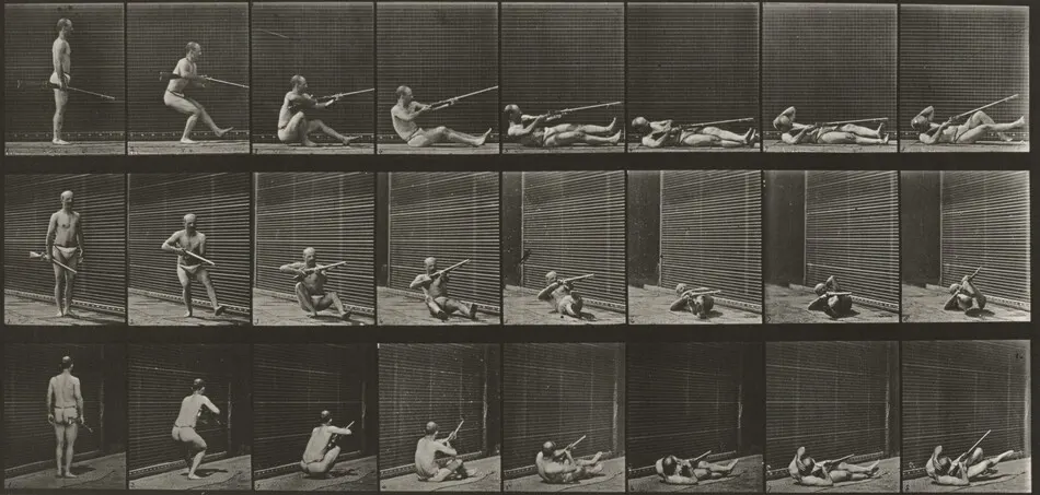 Plate Number 358. Lying on back and firing by Eadweard Muybridge