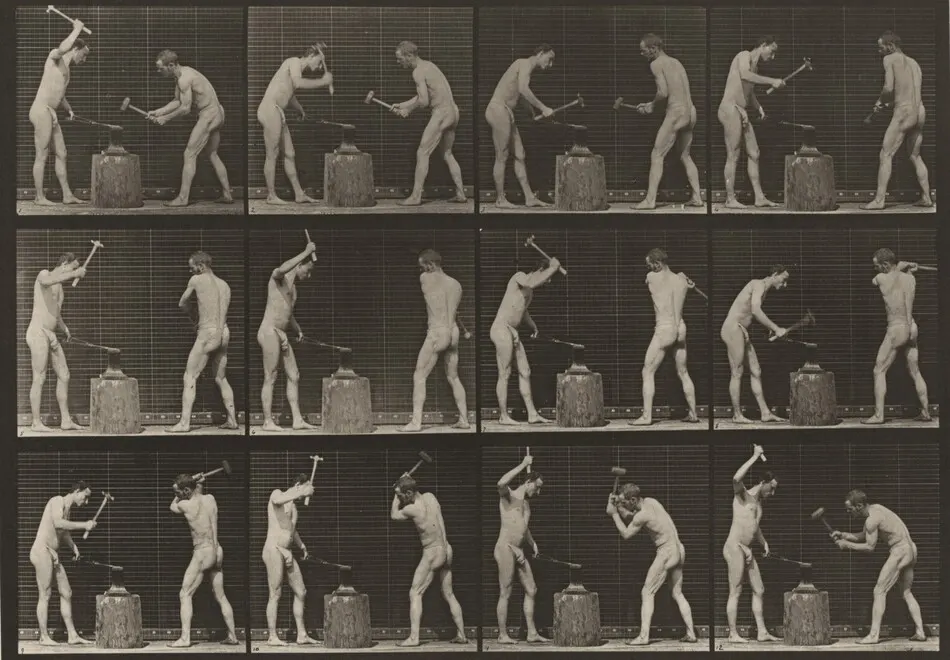 Plate Number 374. Blacksmiths, hammering on anvil by Eadweard Muybridge