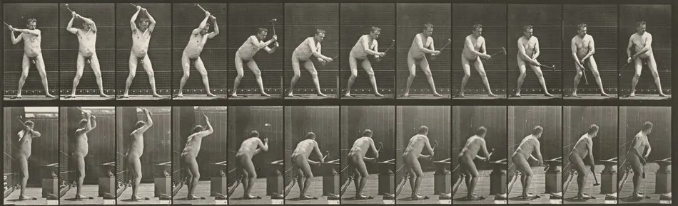 Plate Number 376. Blacksmith, hammering on anvil with two hands by Eadweard Muybridge