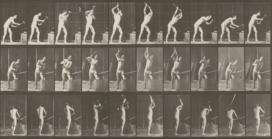 Plate Number 378. Blacksmith, hammering on anvil with two hands by Eadweard Muybridge
