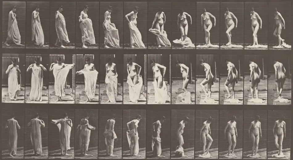 Plate Number 431. Taking off clothing by Eadweard Muybridge