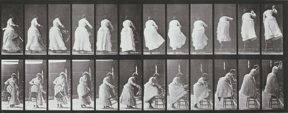 Plate Number 457. Stepping on a chair and reaching up by Eadweard Muybridge