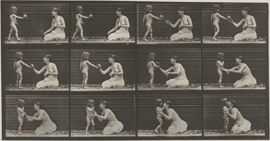 Plate Number 465. Child bringing a bouquet to a woman by Eadweard Muybridge