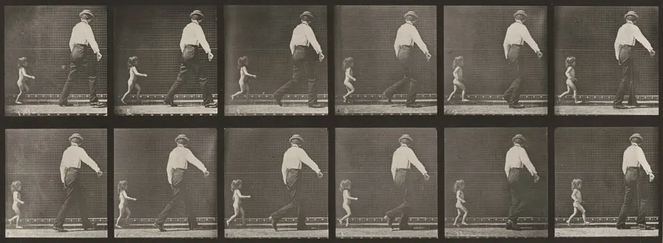 Plate Number 470. Child running after a man by Eadweard Muybridge