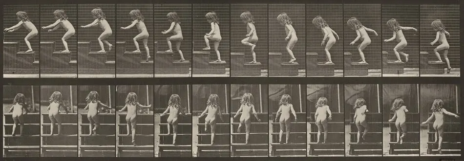 Plate Number 473. Child walking up stairs by Eadweard Muybridge