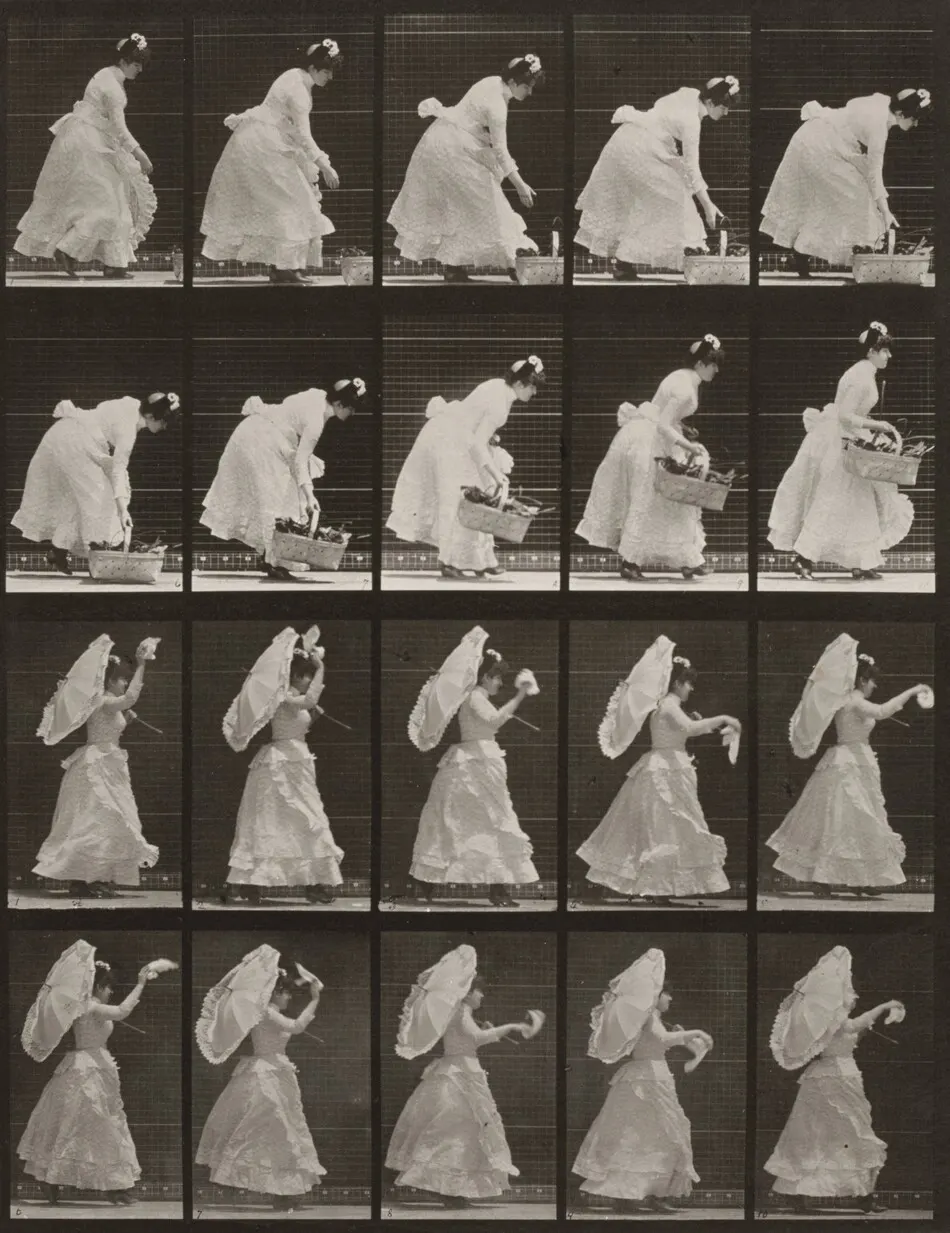Plate Number 483. A: Lifting a basket. B: Running and waving a handkerchief by Eadweard Muybridge